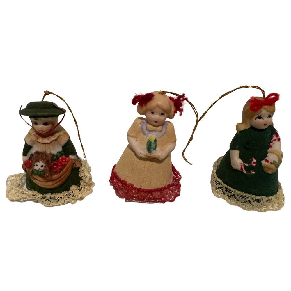 Vintage Christmas Ornaments Lil Chimers Porcelain Doll Bell Jasco n Orig Boxes